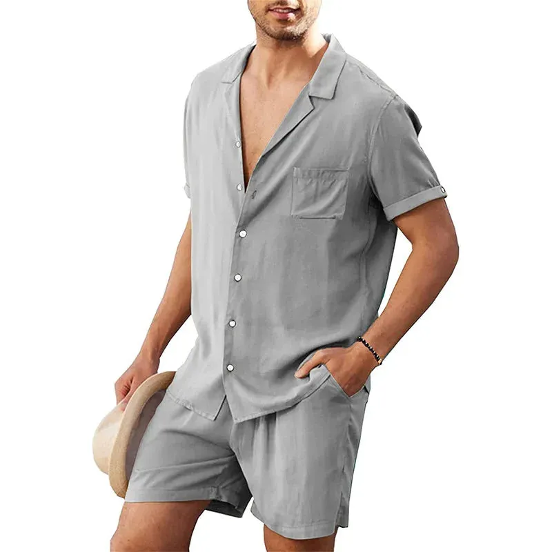 2023 Summer Casual Short-sleeved Linen Shirts Mens Shorts Loose Sweatpants Men Clothes Sweatshirts 2 Pieces Suits Tracksuit 3XL