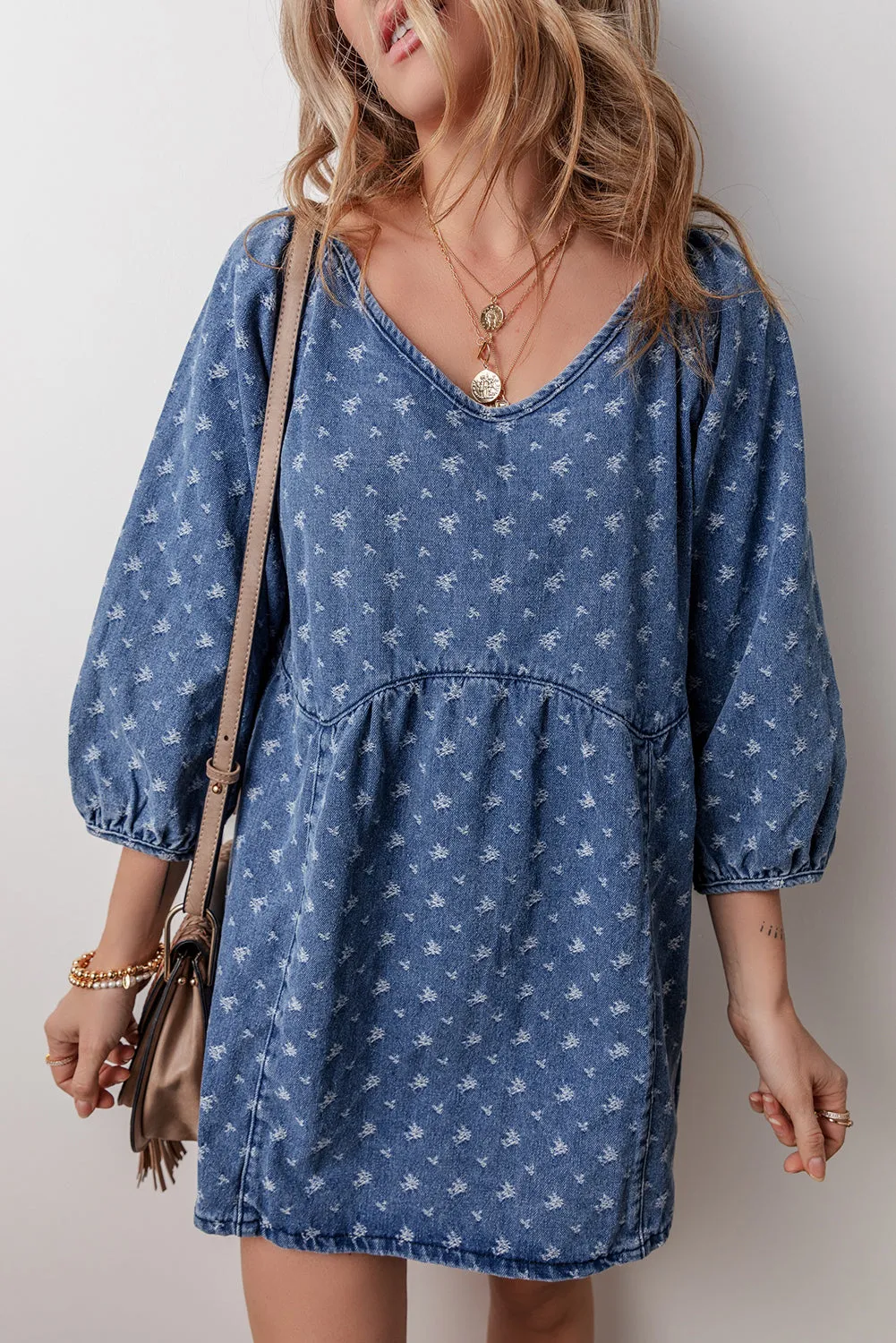 Blue Zone Planet |  Ashleigh Blue Textured Open Back Loose Fit Denim Dress