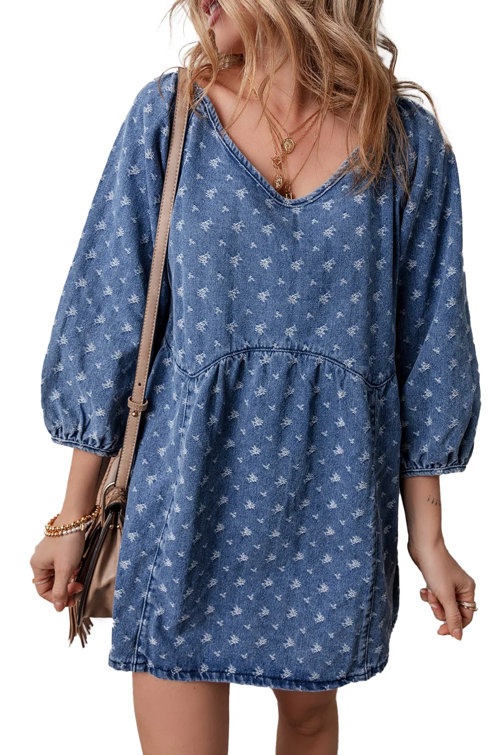 Blue Zone Planet |  Ashleigh Blue Textured Open Back Loose Fit Denim Dress