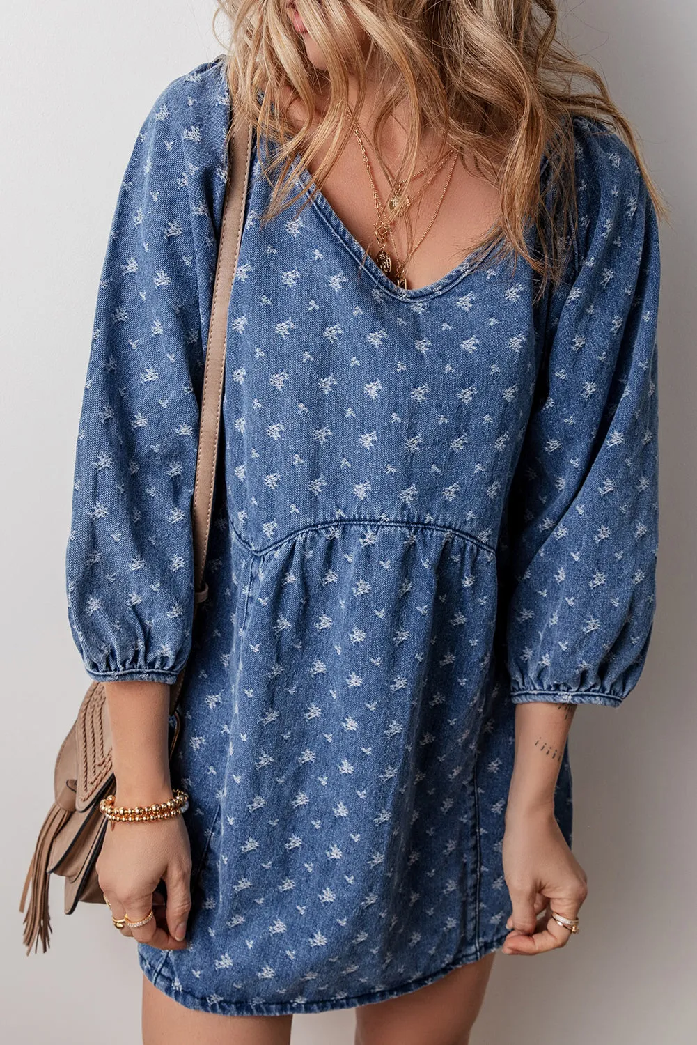 Blue Zone Planet |  Ashleigh Blue Textured Open Back Loose Fit Denim Dress