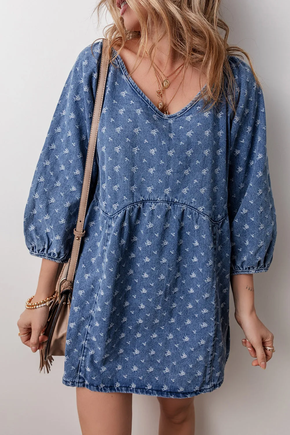 Blue Zone Planet |  Ashleigh Blue Textured Open Back Loose Fit Denim Dress