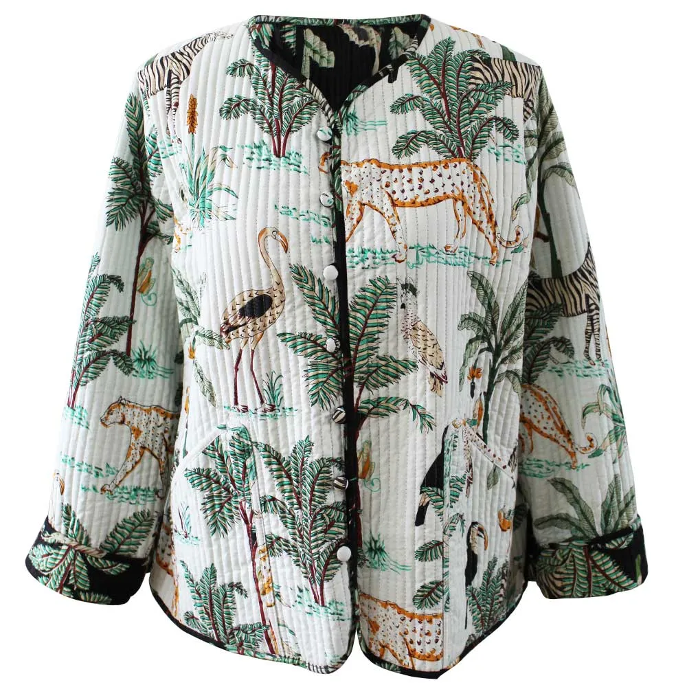 Cream Safari/ Safari At Night Quilted Reversible Jacket