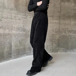 Koraen Fashion Corduroy Men's Casual Pants Webbing Design Male Solid Color Vintage Wide Leg Trousers Autumn 9C3711