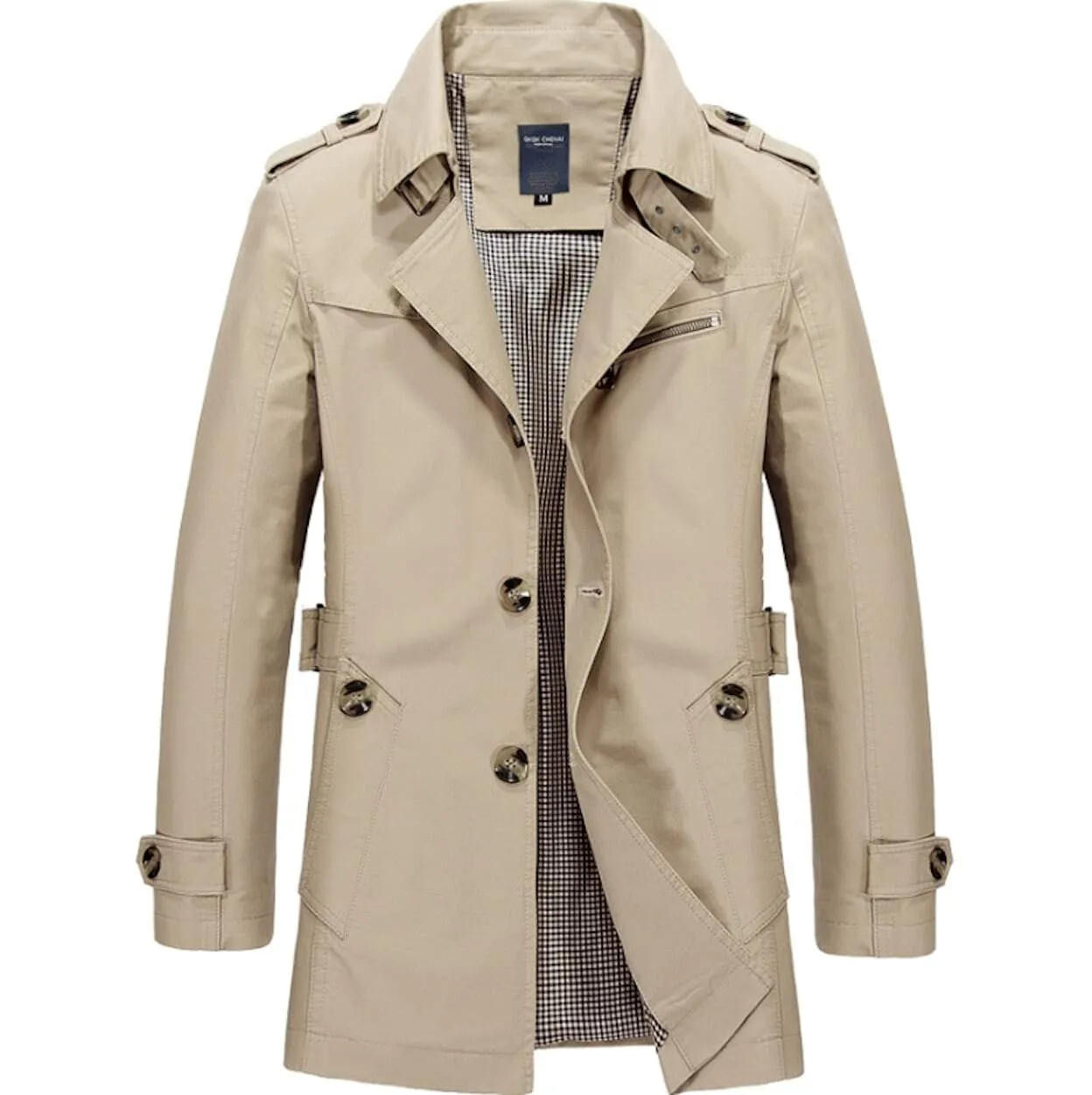 Mens Mid Length Trench Coat in Beige