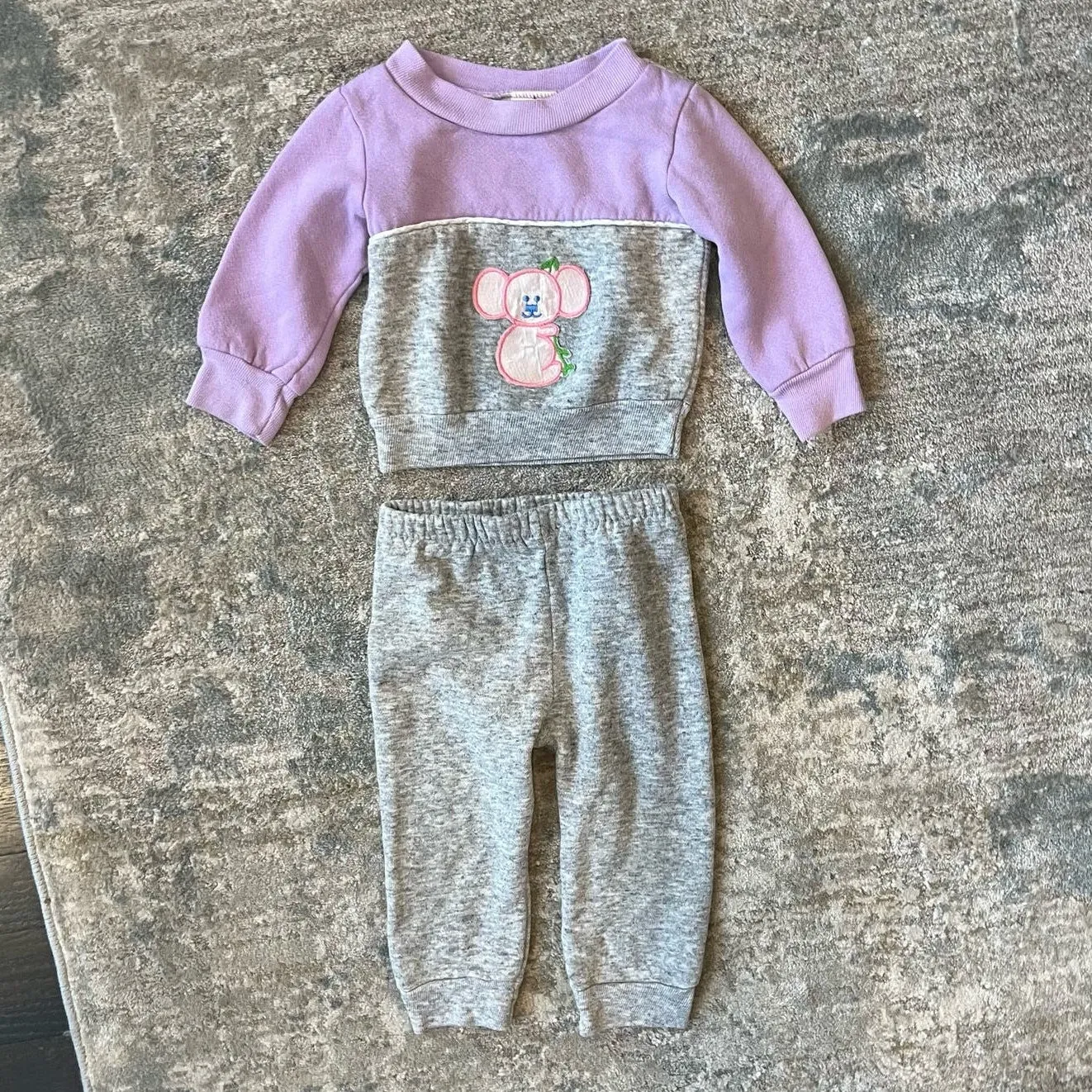 Vintage Kids World Purple Gray Koala Sweatsuit 12 Months